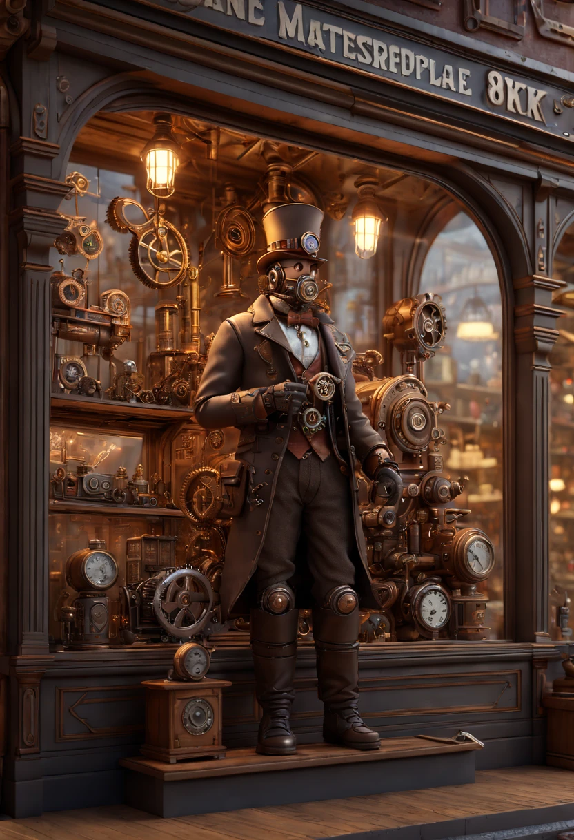 steampunk art, Toy Store, Window Display, octane render, enhance, intricate, (best quality, masterpiece, Representative work, official art, Professional, 8k wallpaper:1.3)