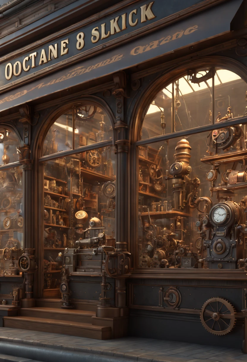 steampunk art, Toy Store, Window Display, octane render, enhance, intricate, (best quality, masterpiece, Representative work, official art, Professional, 8k wallpaper:1.3)