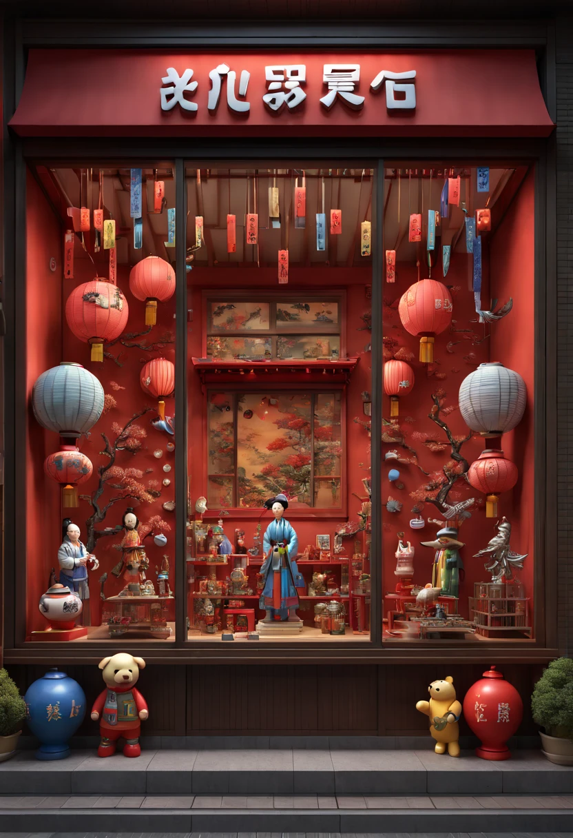 by Qi Baishi and Chen Longque and Chen Dingbo, Toy Store, Window Display, octane render, enhance, intricate, (best quality, masterpiece, Representative work, official art, Professional, 8k wallpaper:1.3)