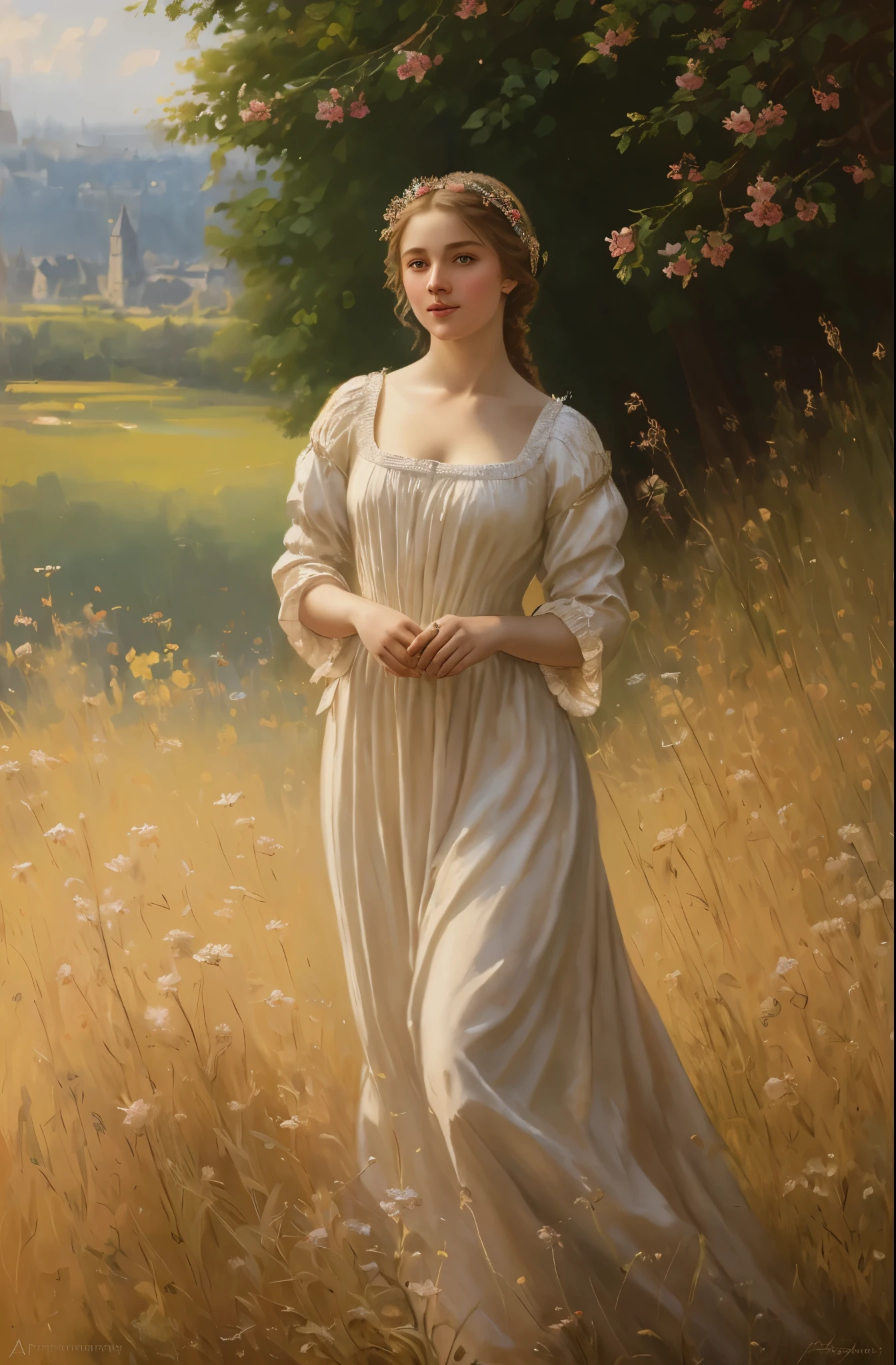 portrait, girl, middle ages, classicism, andrey atroshenko style, painting, beautifully styled hair, traditional media, realistic, figurative, fine art, oil on canvas, HDR, 8K, original character, high resolution, high detail, focus on the face