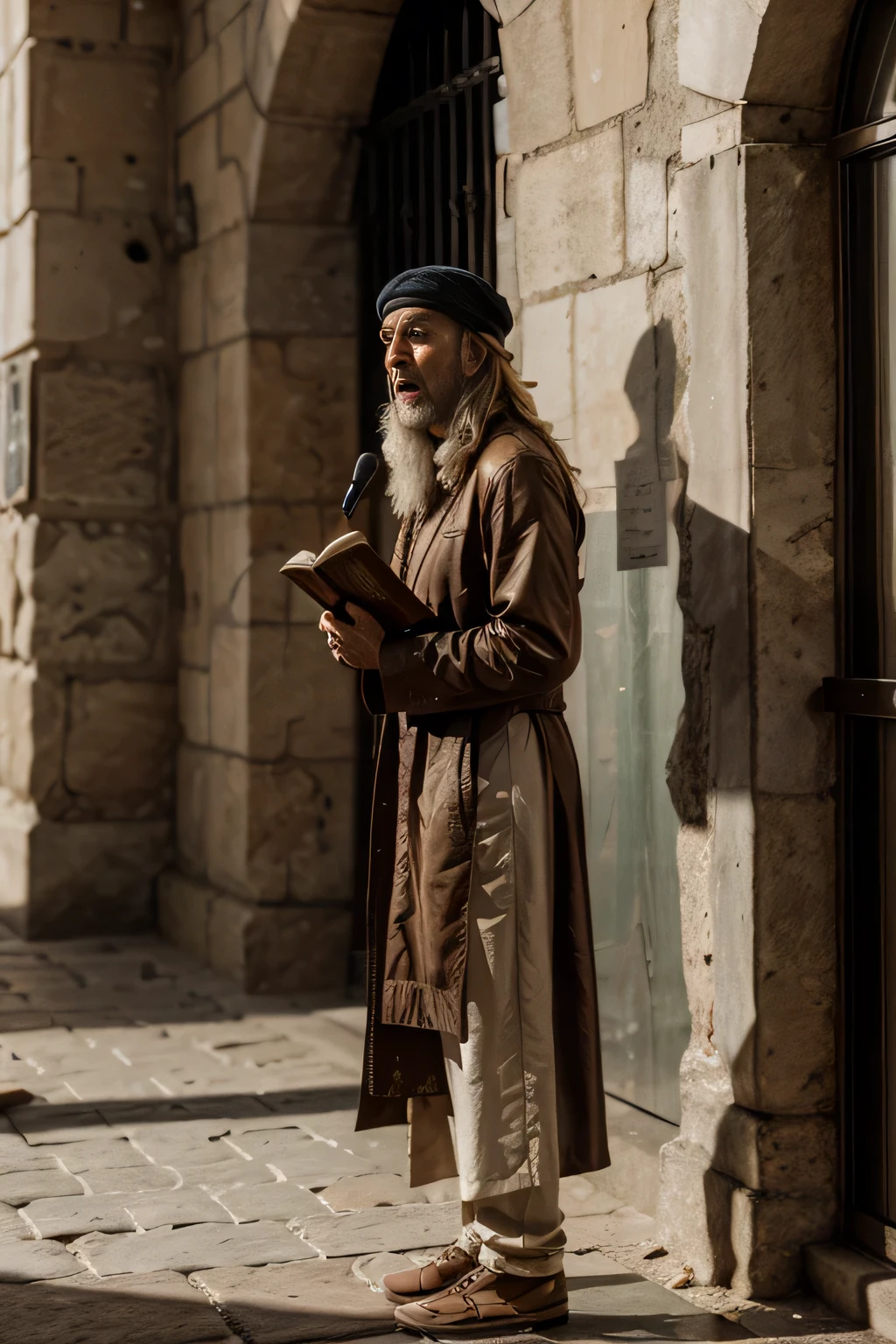 An image of Ezekiel preaching in Babylon, emphasizing the physical distance from Jerusalem, ultra detalhado, ultra detalhado background, 8k