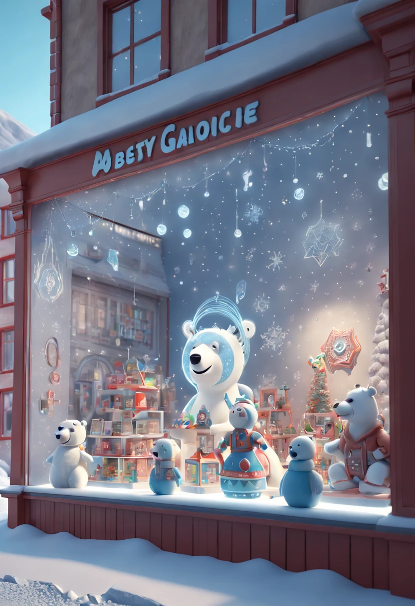 Toy Store in arctic, Window Display, octane render, enhance, intricate, (best quality, masterpiece, Representative work, official art, Professional, 8k wallpaper:1.3)