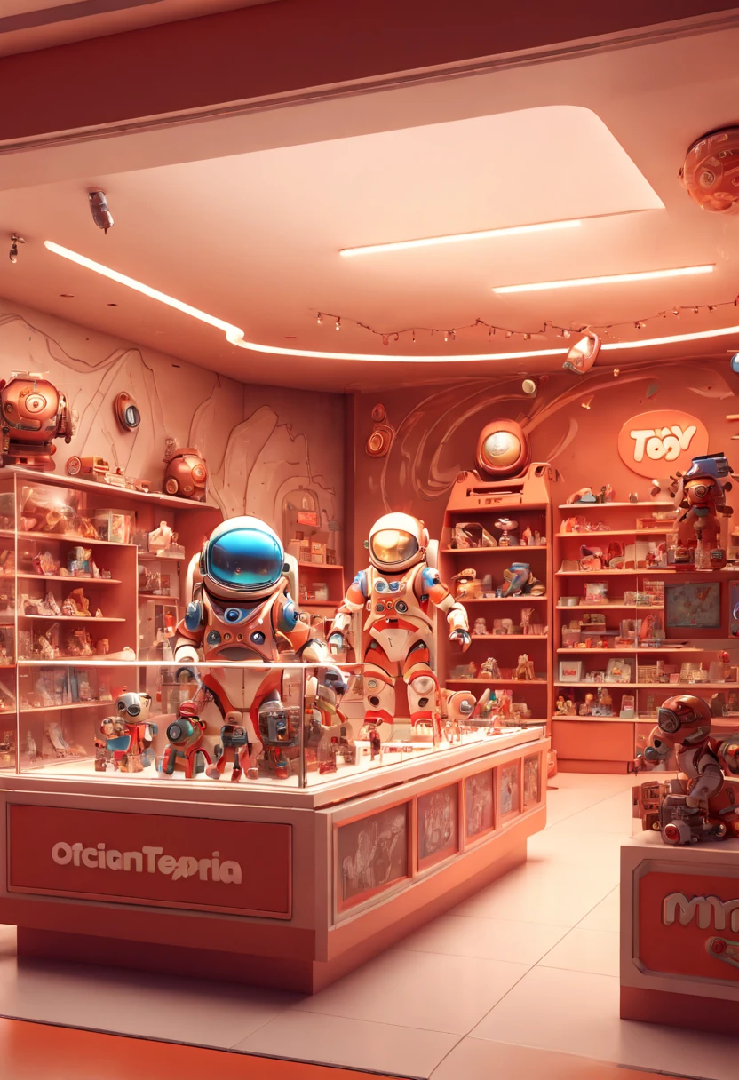 Toy Store in Mars, Window Display, octane render, enhance, intricate, (best quality, masterpiece, Representative work, official art, Professional, 8k wallpaper:1.3)