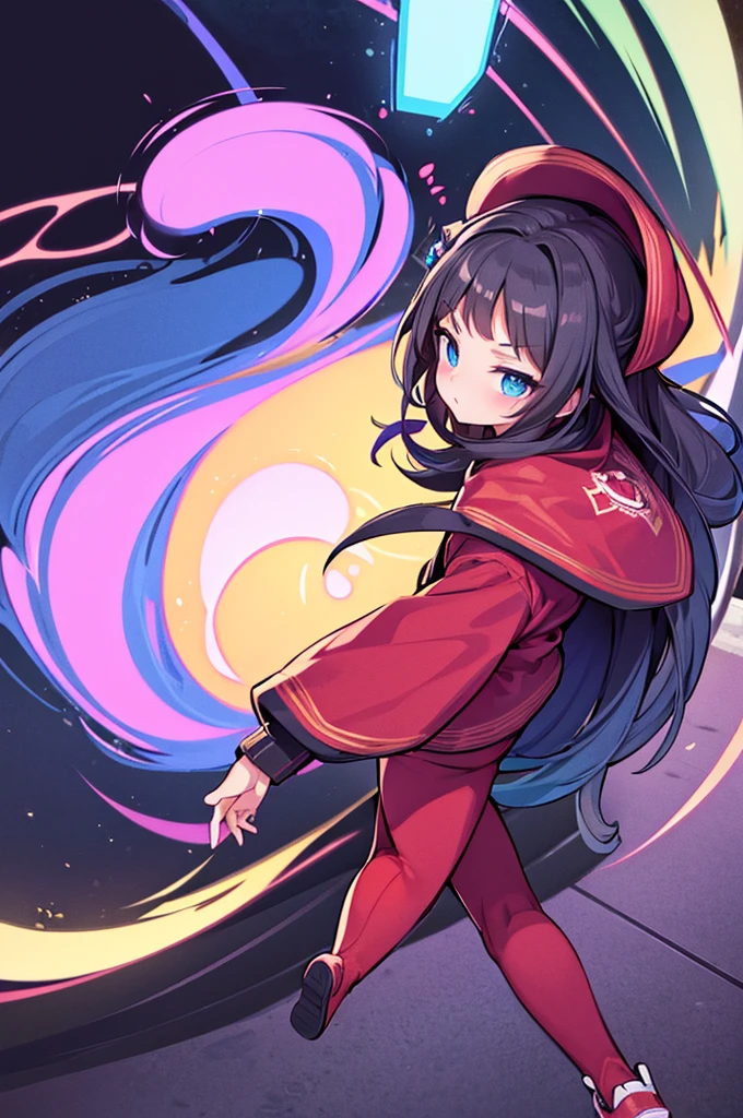 ( Best Quality, ancient china, A girl, long green chinese dress), long hair tied in two tomatoes, black hair, purple eyes, with a white ribbon on her head