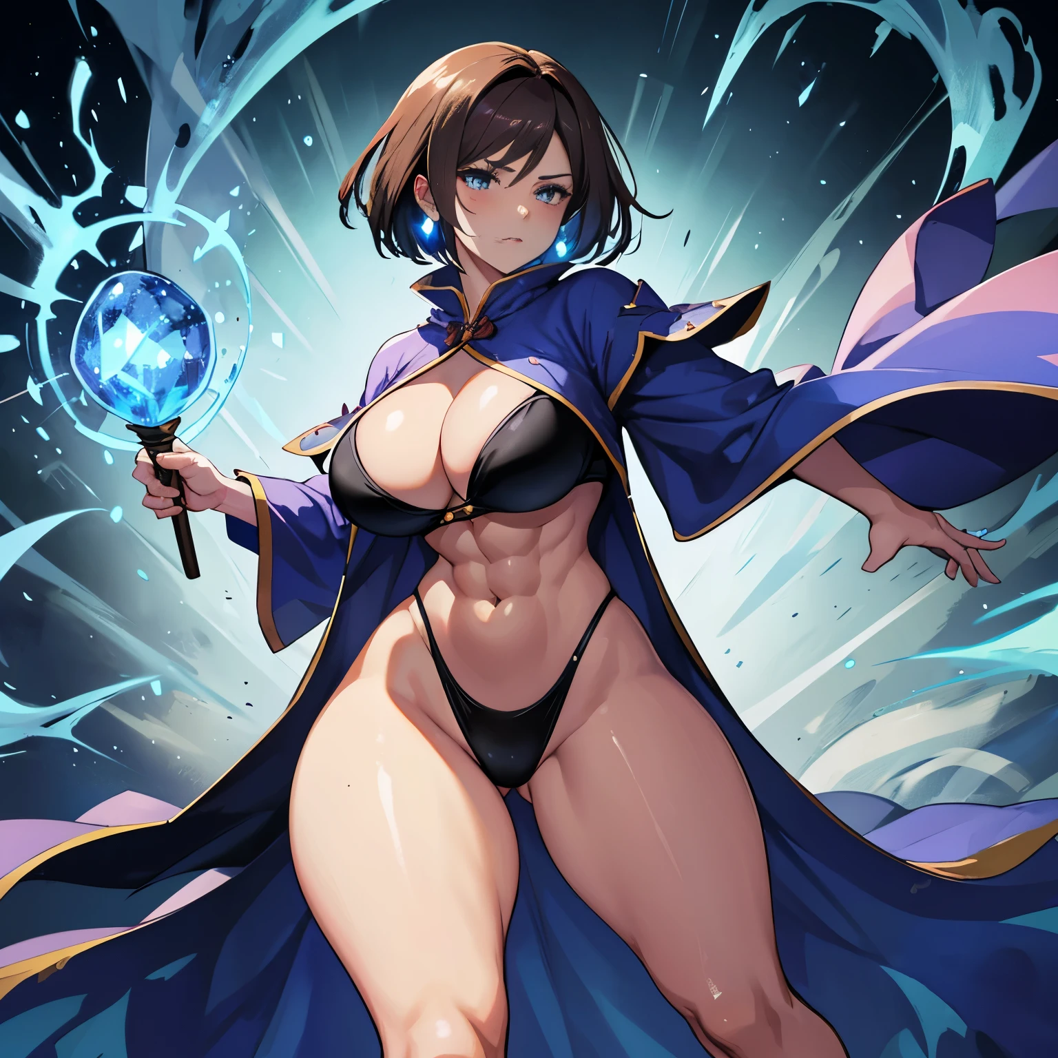 great quality, (1 woman), very focused face, nobara, diamond face, perfect eyes, (wearing mage robe), mage robe, magic,  strong shadows, full body, detailed face, (casting spell), blue flashes of light, blue sparks, in battle, detailed abs, shinying eyes, (masterpiece), direct light, underlight, strong jaw, (large boobs), massive ass, thick thighs, (long torso), wide waist, skinny torso, fit, perfect face, sexy, (blushing), 