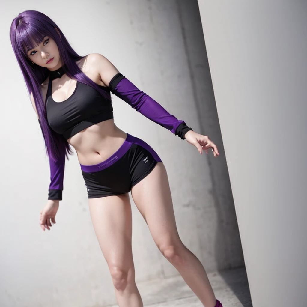 Moisturized Skin, (Bright gradient eyes), Perfect body,
break,
(Beautiful belly button), (kunoichi), (Ninja), (Sexy Costumes), (Kunai), (leather), Fishnet tights, (Fishnet tights stockings), (blush), Black clothes, (Embarrassing: 1.3), (Black hot pants),
break,
(Long and silky bright lavender hair: 1.3), (Finally, long bangs: 1.2),
break,
((masterpiece + Highest quality + High resolution + Very detailed)), (whole body: 1.2), Symmetric, One shot,
break,
(City Street), (The wind is blowing: 1.5),
break,
(Kasumi Arimura: 1.4),(Hinata Hinata: 1.3), elegant,