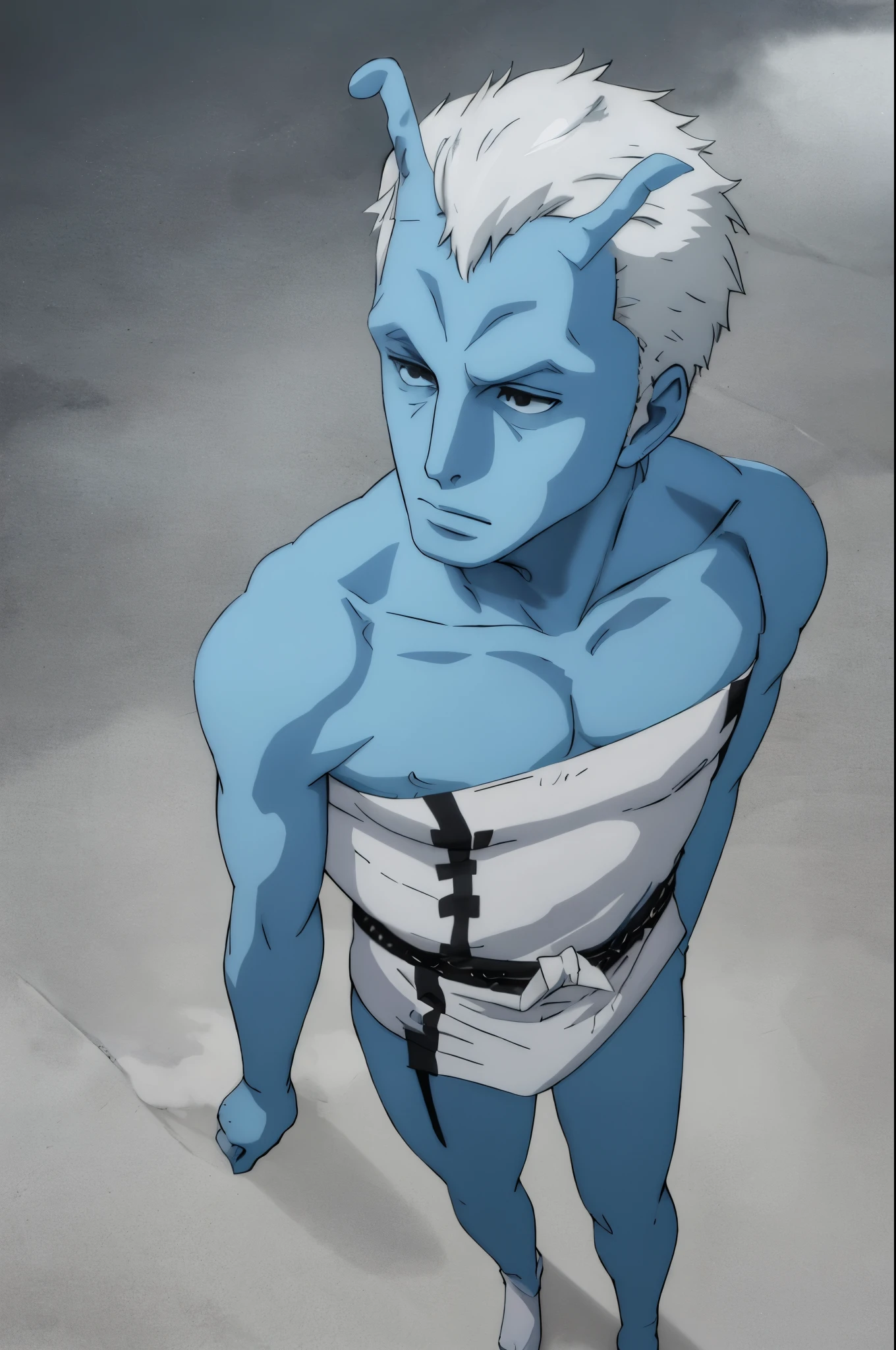 wanostyle fullbody fullframe solo 1 young male andorian blue skin white hair antennae white eyebrows