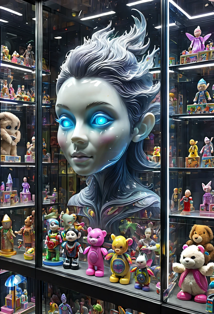 (toy store window:1.5),魔法toy store window里渗出一股神奇的魔法能量,Energy transformed into transparent face,(Toy racks are neatly arranged in the glass showcase:1.6),The magical face floating outside the window,(There are many toys in the toy display window:1.3),locked in window,trapped in toys,Transparent face hidden in the window,Surreal fairy tale fantasy,Epic fairy tale fantasy,Gothic magic toys,hyper detailed masterpiece, Dynamic, good quality,Giant geothermal gliderDonM3l3m3nt4lXL,