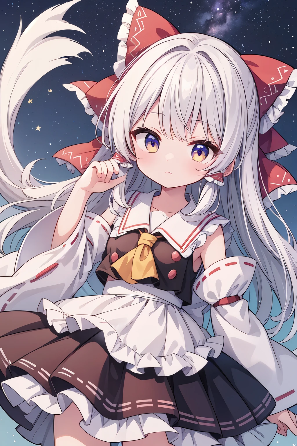 Kirisame Marisa, Hakurei Reimu, 1GirlTag, long hair, stars, milky way, white hair