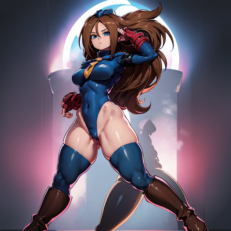 ultra-detailed, Explicit, Beautiful body, Beautiful Nose, Beautiful character design, perfect eyes, perfect face, ultra highres, 4K, beautiful legs, perfect legs, Nice hands, Perfect hand, Masterpiece, Best Quality, Highly detailed, illustration, absurdres, perfect anatomy, street fighter, doll suit, shadaloo doll, dollsuit, girls, multiple girls, expressionless, blank eyes, looking at viewer, red gloves, emotionless, black latex, corrution, mind control, female combatant, full body, hypnotized, unhappy trance, full body suit, ribbed bodysuit, both arms at side, obey, perfect female body, extremely glossy latex, hypnosis, hypnoLora, empty eyes, Mind control device, poses, submissive_pose, Slave, hat, necktie, stand up straight, standing, standing at attention, hat, necktie, belt, latex, ribbed bodysuit, thighhighs, garter belt, Fighting Stance, extending the right arm from the shoulder into the air with a straightened hand, nazi saluting, military, military saluting, salute, thigh boots, 1girl, Solo, Brown hair, blue eyes, long hair, Android 21, Dragon Ball FighterZ, glasses 