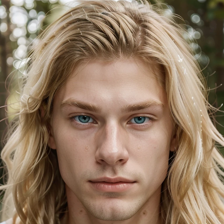 blonde man 23 years old, tall, wary blonde hair, blue eyes, good looking, rugged