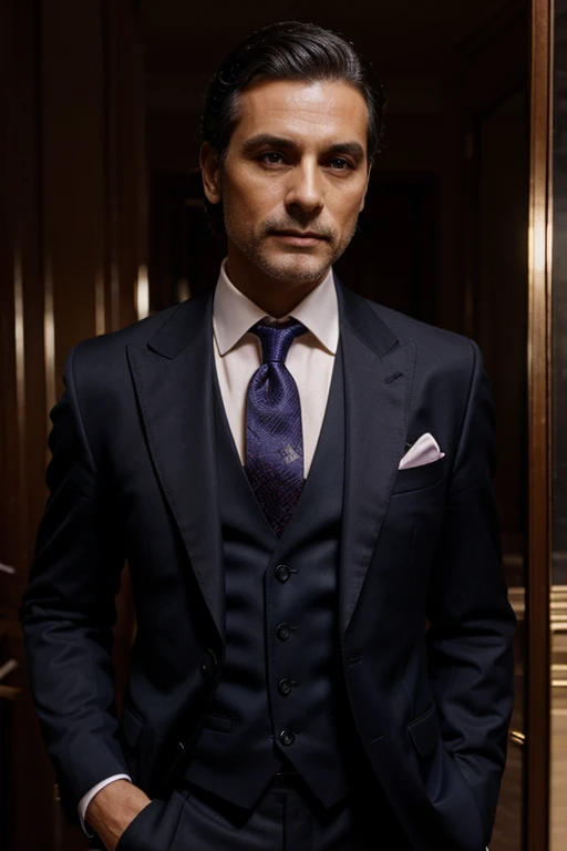 compre con traje oscuro y corbata