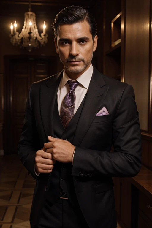 compre con traje oscuro y corbata