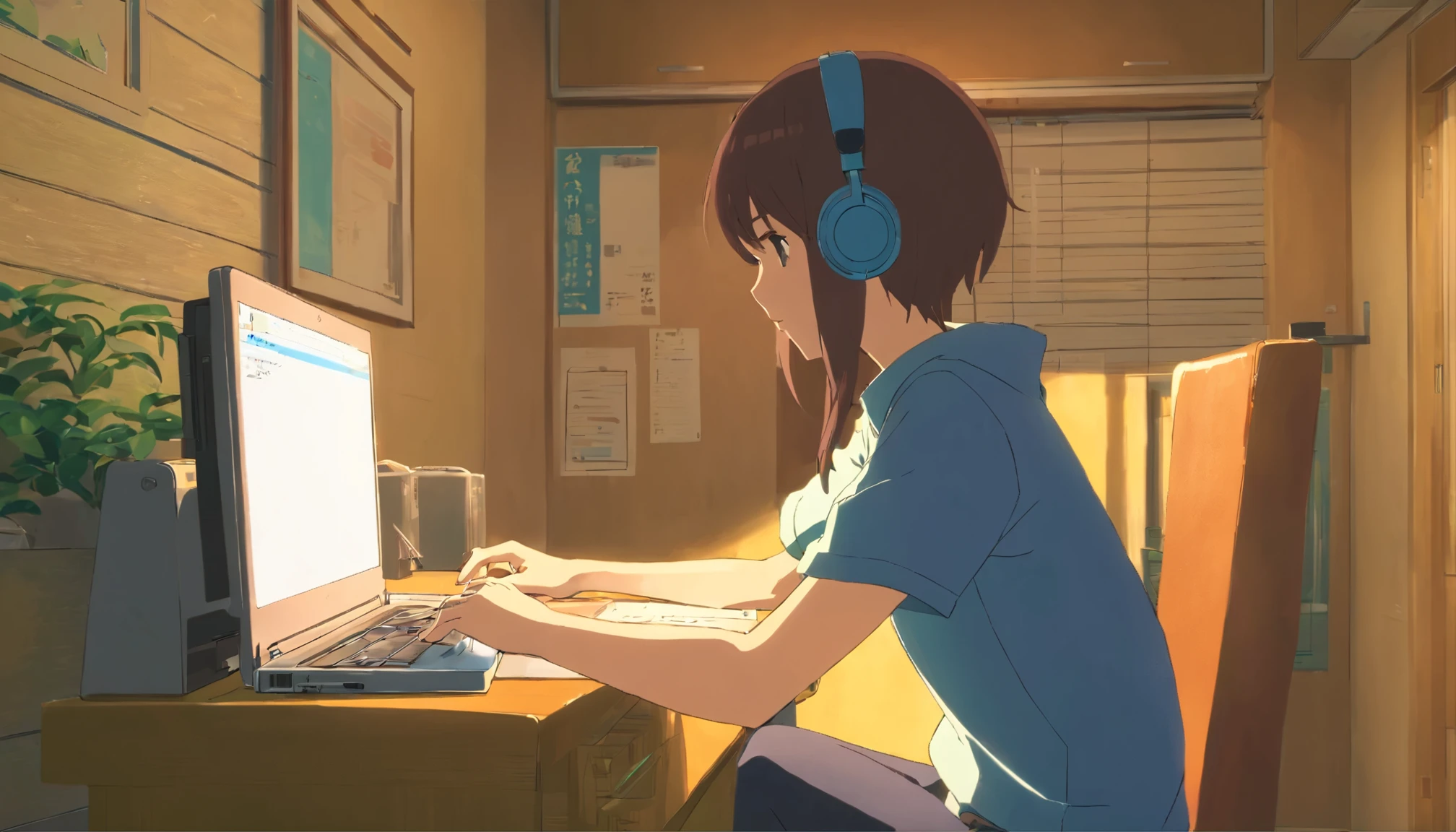 anime girl sitting at a desk with a laptop and headphones on, screenshot from the anime film, still from anime, still from tv anime, anime movie screenshot, anime film still, today's featured anime still, anime movie scene, lofi artstyle, anime still, 2 0 1 9 anime screenshot, in the anime film, makoto shinkai style