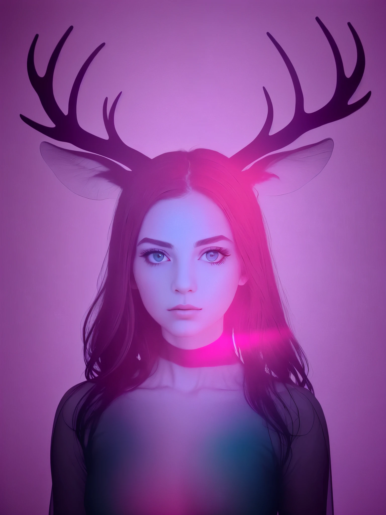 absurd, fine-art photography, half woman half deer, of a woman, x-ray, light-pink lighting, in the style of minimalism photography, studio photography     --auto --s2