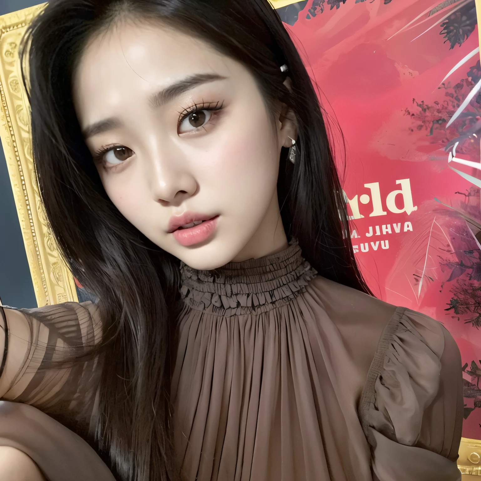 um close up de uma mulher com cabelos longos usando um top castanho, jennie blackpink, Jinyoung Shin, Heonhwa Choe, tzuyu de duas vezes, Ulzzang, jaeyeon nam, Lee Ji-eun, Lee Ji-eun, dilraba dilmurat, fotografia selfie 8k, jossi do blackpink, estacionar a partir de-min
