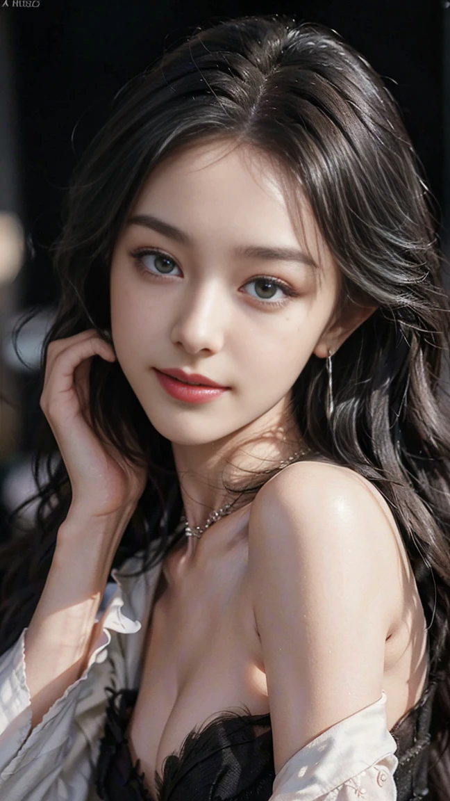 (Super long hair woman), (naked ), round breasts, deep cleavage, best quality, masterpiece, illustration, very delicate and beautiful, very detailed skin, CG, Unity, 8K wallpapers, amazing, fine detail, highly detailed CG Unity 8K wallpapers, huge file size, very detailed, high resolution, handsome detailed woman, very detailed eyes and face, Stunning detailed eyes, light on the face, (Best illustration: 1.1), (best shadow: 1.1), ultra high resolution, (photorealistic: 1.1), (photorealistic 1.2:1.1), realistic face proportions, slim, smile, , (fluffy black eyes: 1.21), black eyes, looking at the viewer, dark brown hair, earrings, necklaces, hairpins, cowboy shots, (irregular irregular skin imperfections, veins, skin wrinkles pores: 1.2), (dark night background: 1.2), (bokeh: 1.4),(From the outside) , many color,Best quality at best,8K,real photograph,Delicate skin details,tmasterpiece,photograph of-realistic,Complicated details,RAW photogr,In the gym,ssmile,sockes,Extra-long hair,cropped shoulders,delicated face,Expose cleavage,decorations,Perfect Finger,Dissection correct,(Huge room,0.8),big cuvy hips,shiny skins,Shooting from front, fullnude((slim body)) (((FULLNUDE)))