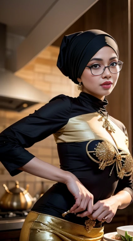 vilain, (ui:0.8),clivage, BRUT, best quality, high resolution, chef-d&#39;artwork: 1.3, Belles lunettes perle_skinned sexy javanese hijabi wearing top_fente_jupe, chef-d&#39;artwork, Sourire doux