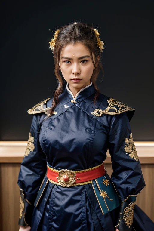 Certamente! Here is a prompt you can use to create an image of the Raiden Shogun in an AI image generator from text:
"Create a visual representation of the character Raiden Shogun from 'Genshin Impact'. She is the supreme ruler of the Inazuma nation., displaying an imposing and elegant presence. Raiden Shogun possui longos cabelos escuros adornados com enfeites elaborados. Her attire is exuberant and ornate, inspired by the attire of a shogun, with details such as bows and ribbons. The character wears a mask that adds a mysterious touch to his appearance.. Your Electro Vision, associated with the color yellow/electric blue, is visually highlighted in your hand or held in some way. Your posture reflects authority and confidence, and his gaze is generally serious and determined, reflecting the responsibility of leading your nation."