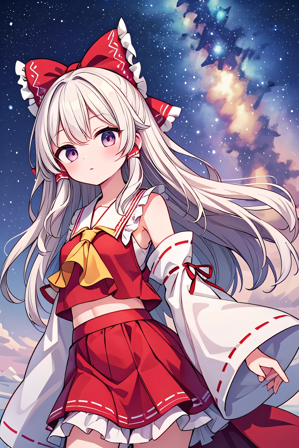 Kirisame Marisa, Hakurei Reimu, 1GirlTag, long hair, stars, milky way, white hair