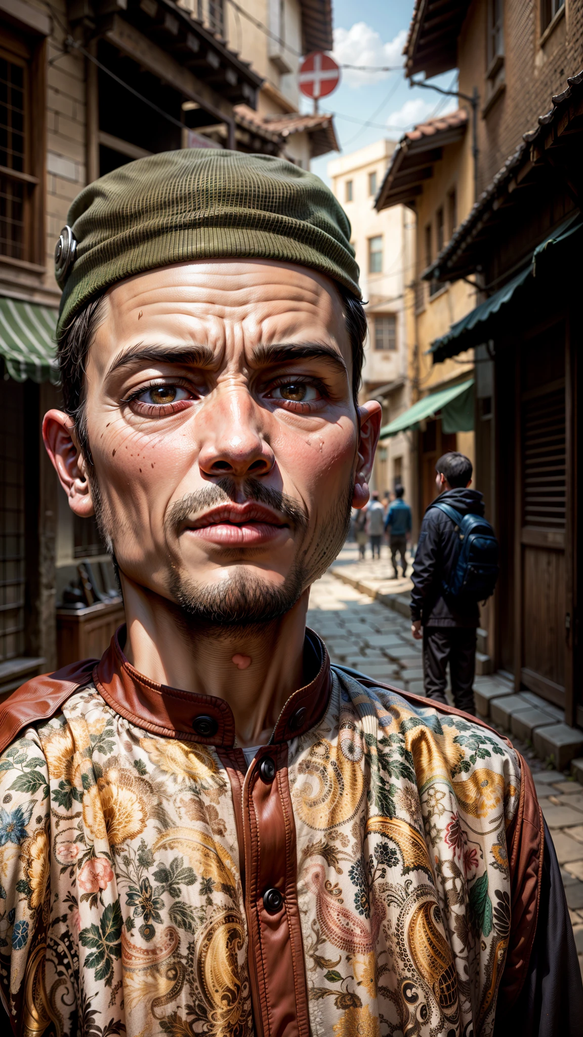 A boy standing on a Medina street in 700 BC, detailed, HDR, 8k