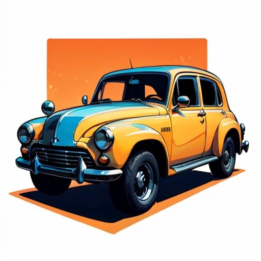 sticker style, White background, antique car,T-shirt design, High quality, high quality, 8k, 3:2 - Automatic 