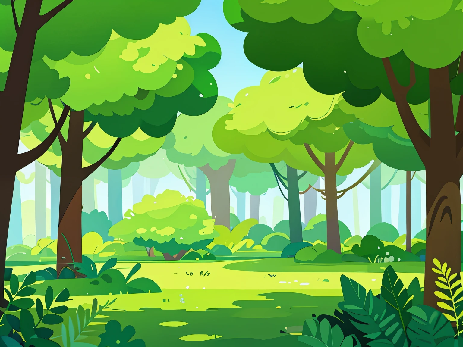 Creative forest scene with green and different leaves for children's game.
