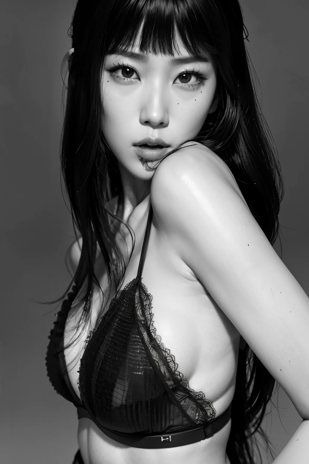 Arafed Mujer con un top de sujetador negro posando para una foto, jingna zhang, gongbi, lulú chen, luji, jiyun chae, Qiu Fang, “ , de mi parte, xuehan, mu pan, seson yoon, gemma chen, Chengwei Pan, inspirado en Wang E, choi, Yuli Ban