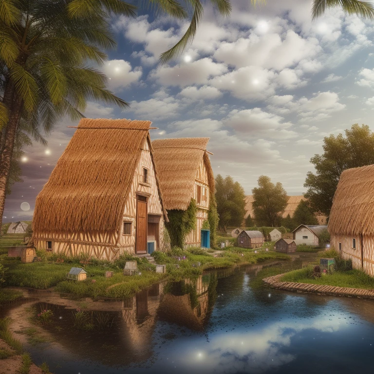 a photo of straw houses, realistic