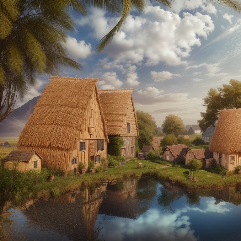 a photo of straw houses, realistic