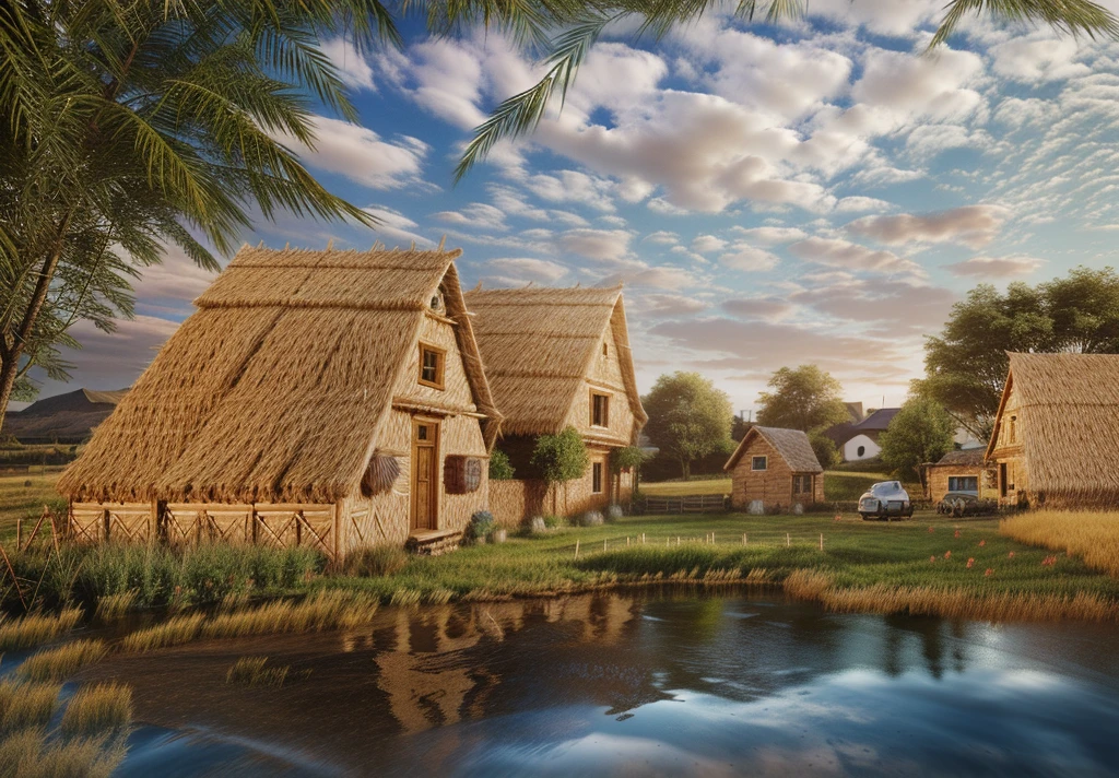 a photo of straw houses, realistic