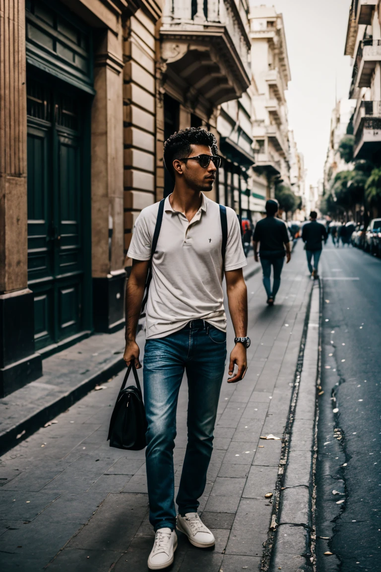 phone photo of a person across the street on buenos aires, natural lighting, raw style, casual