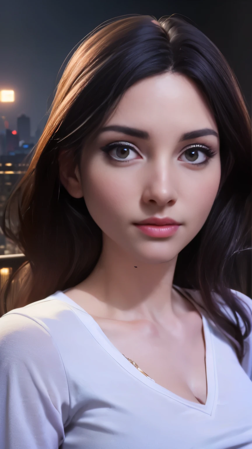 photo of Sweet Anita, RAW, beautiful woman, ((portrait)), ((detailed face:1.2)), ((detailed facial feature, detailed skin, clear skin), (perfect proportioned body), (wearing a tight low cut v-neck long sleeve shirt) (high detailed city environment, apartment balcony), (realistic photo, best quality, detailed), (8k wallpaper), (cinematic lighting, dramatic lighting) (sharp focus, intricate)