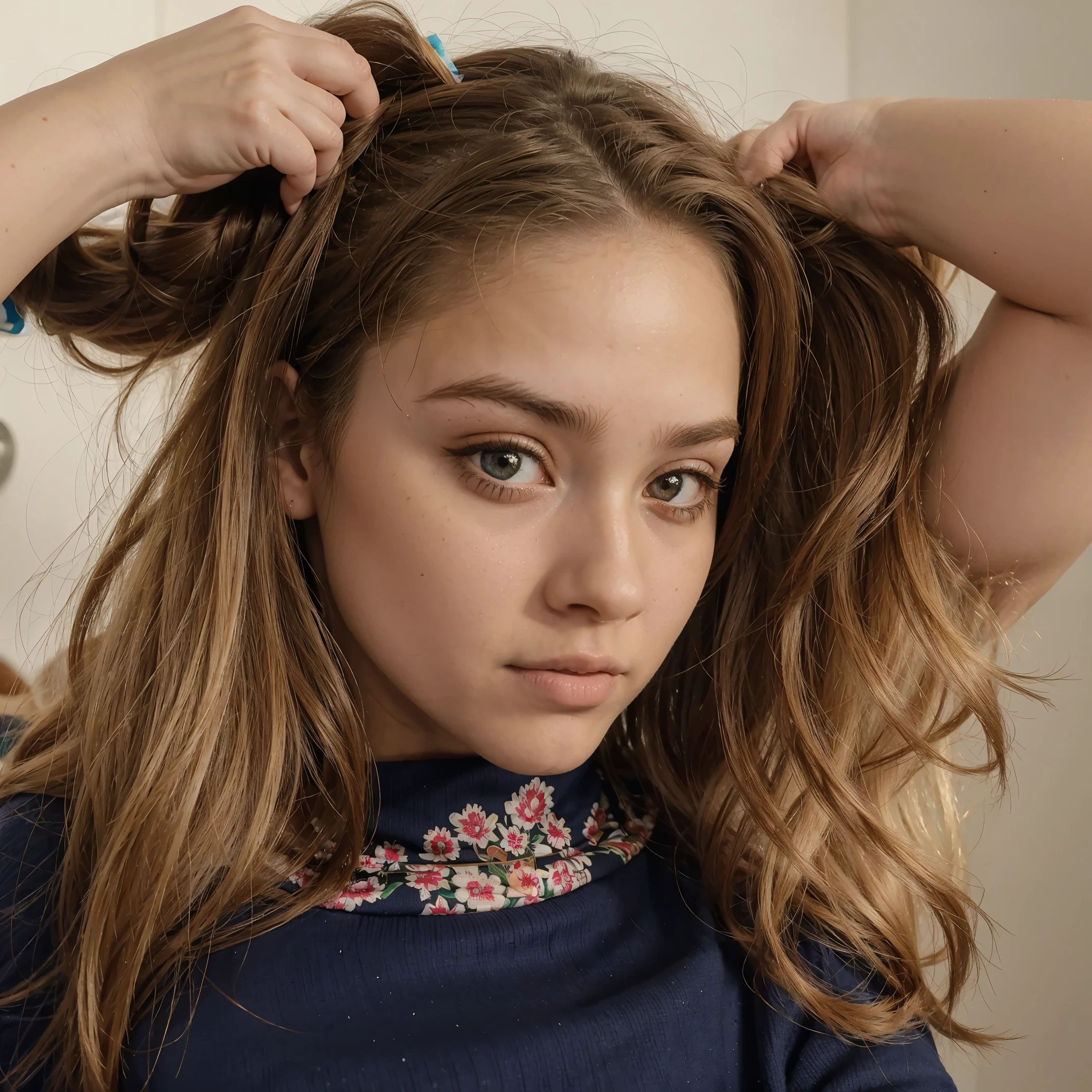 Uma adolescente feminina de cabelo longos e olhos castanhos escuros, pele parda