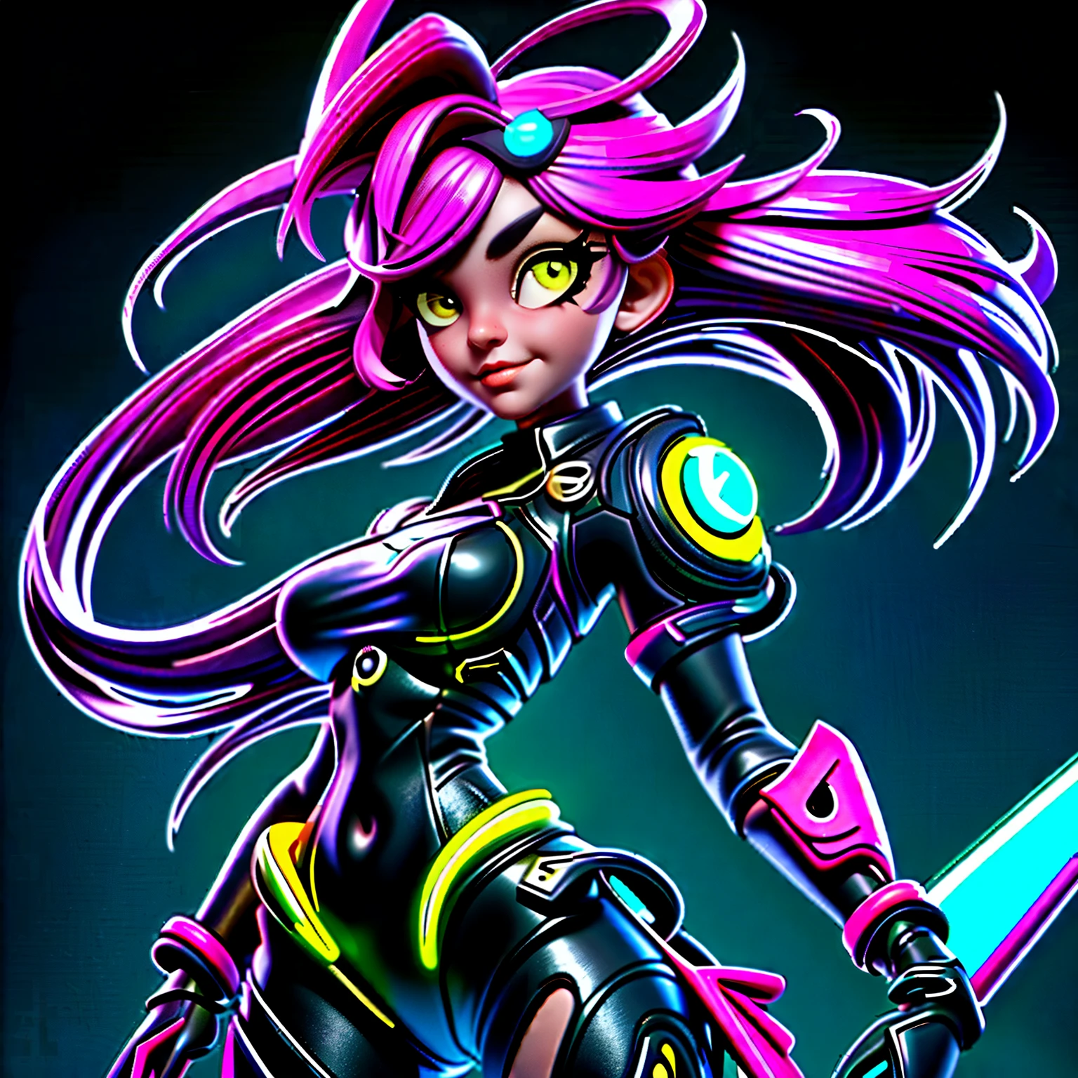 a close-up of a woman in a bikini and neon lights, 8k 3D rendering character art, stylized neon, Stylized 3D rendering, pele neon brilhante, linda garota ciborgue, arte de personagem 3d, 3d rendering of a cute anime girl, girl of the zodiac knights, neon glow concept art, anime estilizado, Conceito de personagem 3D