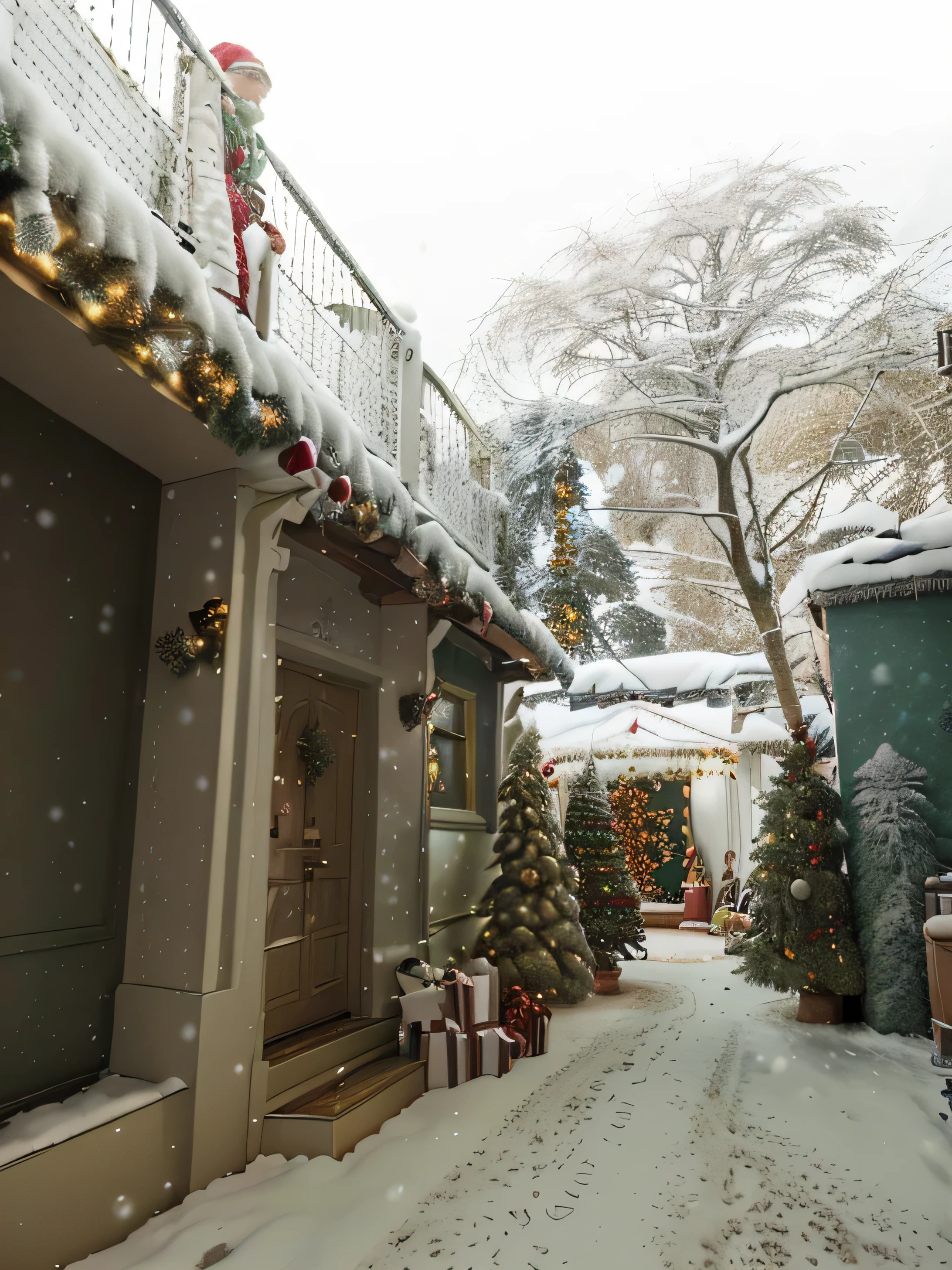 contert theme into christmas , add a very little snow, add presents on the floor, keep the door details clear