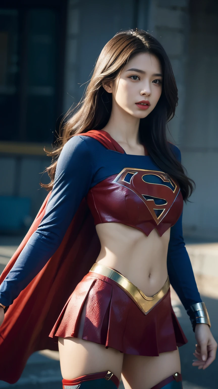 Superhero Supergirl, combat stance, highly detailed, sexi, revealing, vibrant appearance, creative behavior, extremly detailed, imaginative, , spontaneous, highest quality, skin texture, intricate details, (cinematic lighting), RAW photo, 8k, masterpiece,best quality,ultra-detailed,very detailed illustrations,extremely detailed,intricate details,highres,super complex details,extremely detailed 8k cg wallpaper,