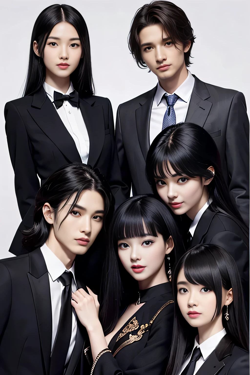 young black-haired Japanese、2 women、 25 years old、Upper body view、suit figure、smile、slender body shape、