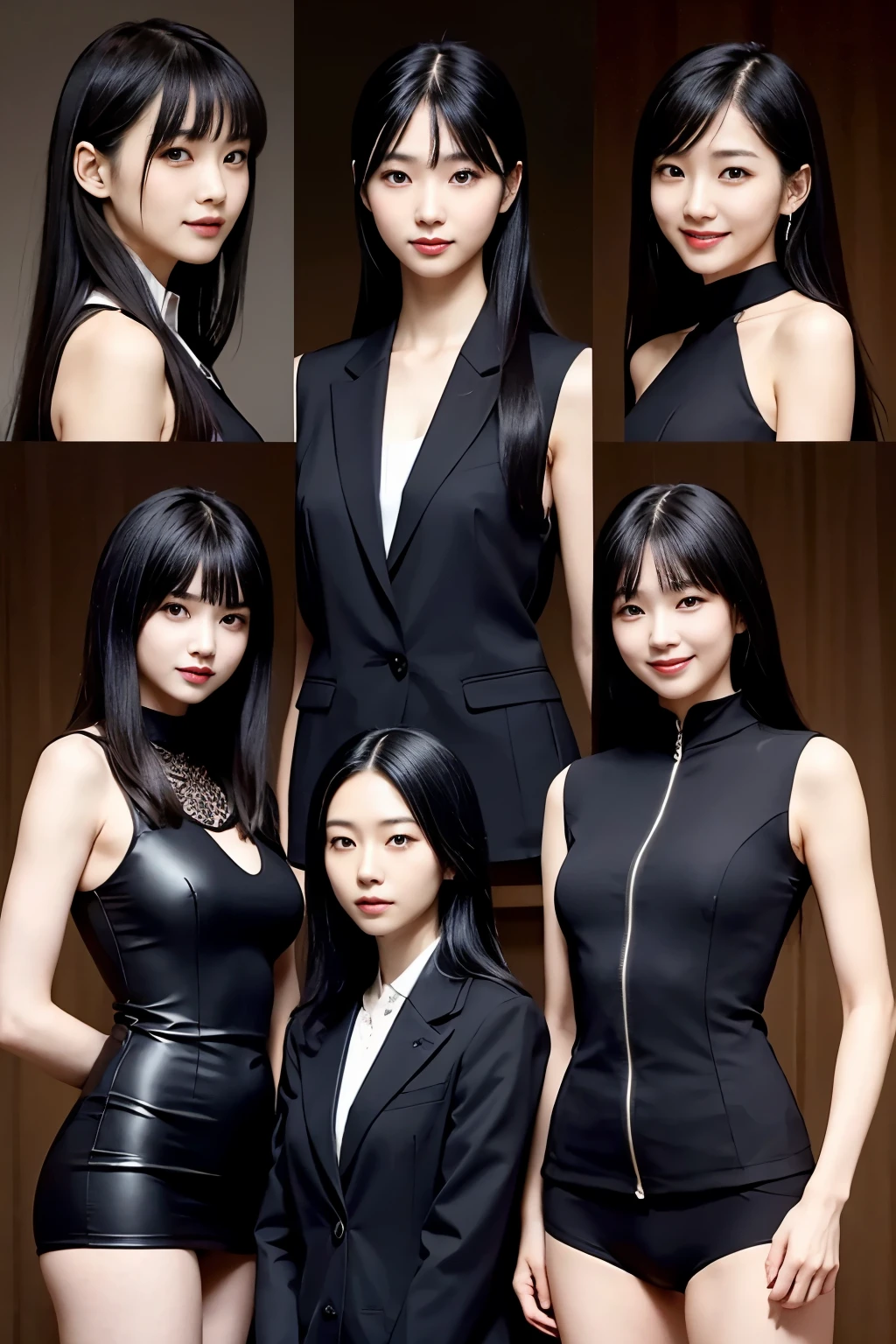 young black-haired Japanese、2 women、 25 years old、upper body view、suit figure、smile、slender body shape、