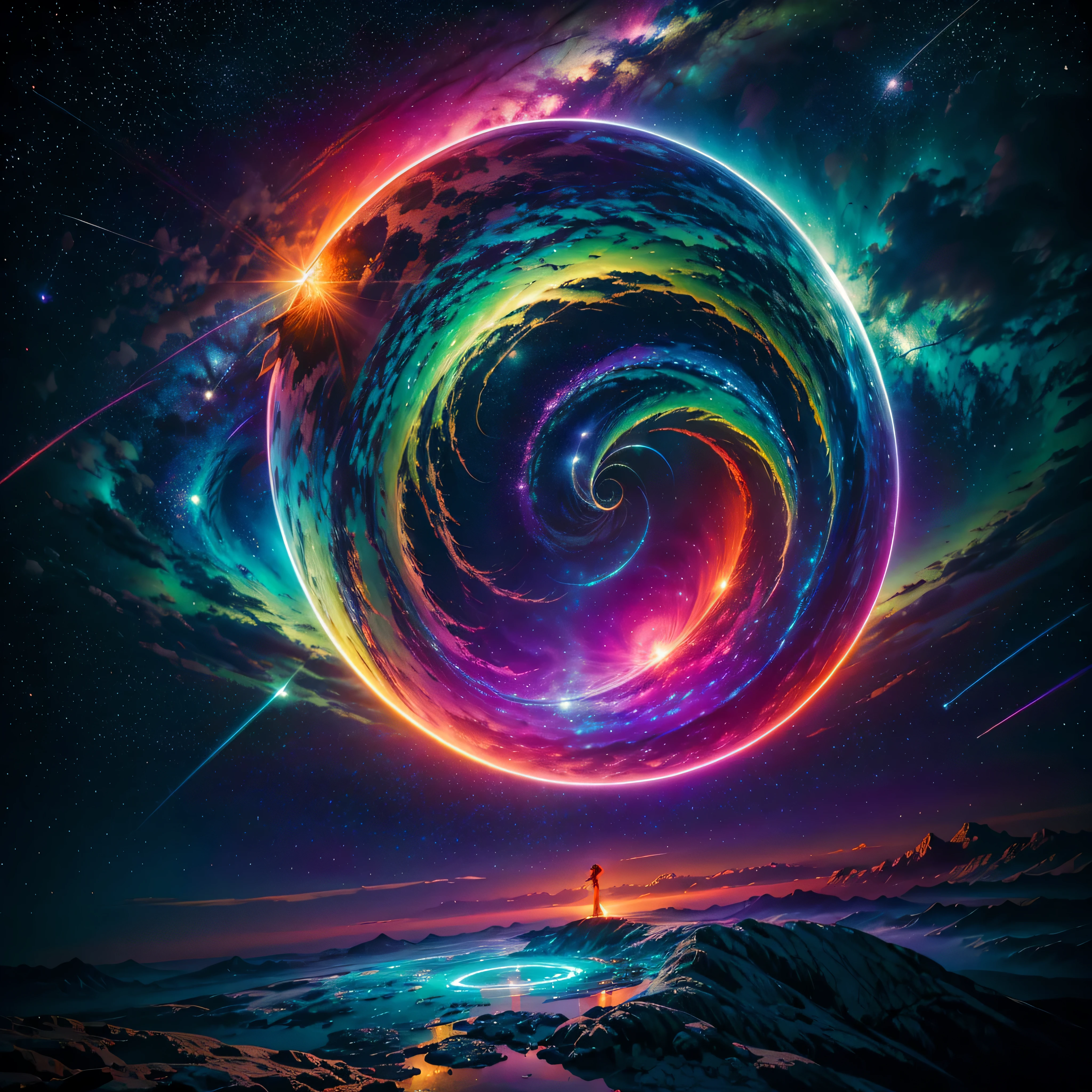 Hyper Vibrant Nebulae Octans by_Mappa Spacious Starry_sky ((ðSunset epic sunshine parabolic sunrise Rain_Color Colorful_liquid_on_naked_body:1.3 Colorful_body Colorful_ink_on_hair:1.2 Rainbow Abundant_colorful_liquids White_liquid fullbodye wet_Color_liquid)) In the vast expanse of the cosmos, a breathtaking image unfolds before your eyes. In the heart of a starry galaxy, vibrant nebula dance and swirl, their ethereal colors blending and intertwining. The scene is a symphony of cosmic beauty, with tendrils of interstellar dust and gas reaching out into the void. The stars shine with an otherworldly brilliance, illuminating the cosmic tapestry that stretches across the vastness of space. It is a visual feast for the senses, an awe-inspiring glimpse into the wonders of the universe. BREAK,Detailed,Realistic, highly detailed digital art,octane render, bioluminescent, BREAK,by Mappa studios,masterpiece,best quality,official art,illustration,ligne claire,(cool_color),perfect composition,absurdres, fantasy,focused,rule of thirds masterpiece meticulously intricate ð deep path equirectangularðĄ ultra_high-details extreme improved ultra_high-quality ultra_high-res ultra_photo-realistic optimal ultra_sharpness perfection accurate volumetric SunLight Lightning_contrast global_illumination cgi vfx sfx reflex Octane_rendered ultra_high-def UHD XT3 DSLR HDR romm rgb pbr 3dcg fxaa blu-ray vivid colors-coded anti-aliasing fkaa txaa rtx ssao opengl-shaders glsl-shaders post-processing post-production cell-shading tone-mapping âĪluminescence ðglow ðĐHeart hearth Crystalline butterfly earth invoke monarch magic fleuraison monster monstrous creature sundrop slide onyx summon transparent ruby Earth hearth bloom flash Tourmaline opal strange glow hole reflection varies multi etc. --s 1000 --c 20 --q 20 --chaos 100