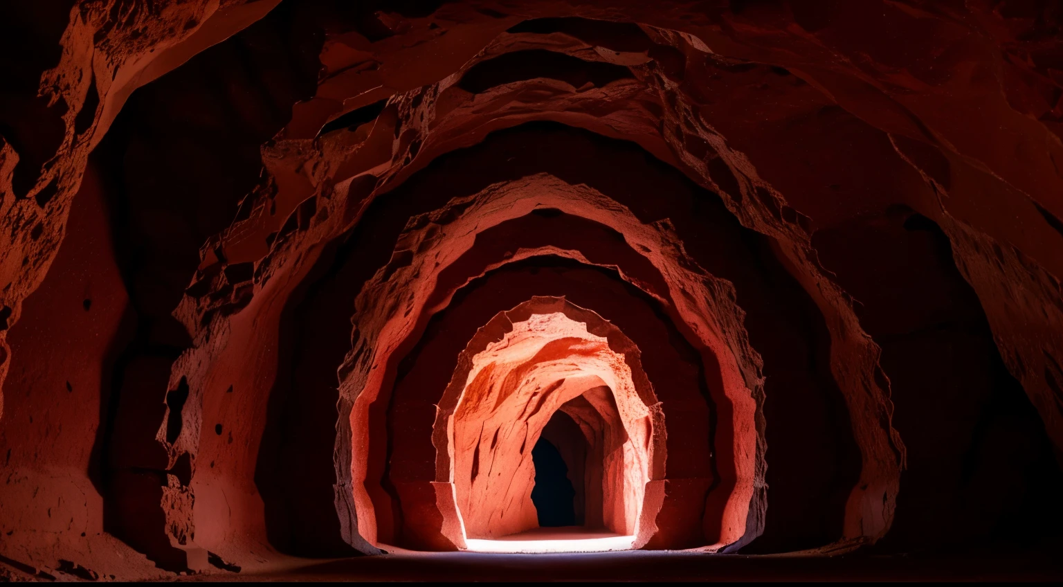 passage in a cave, mine tunnel with red rock walls, 4k hdr, lens 28mm