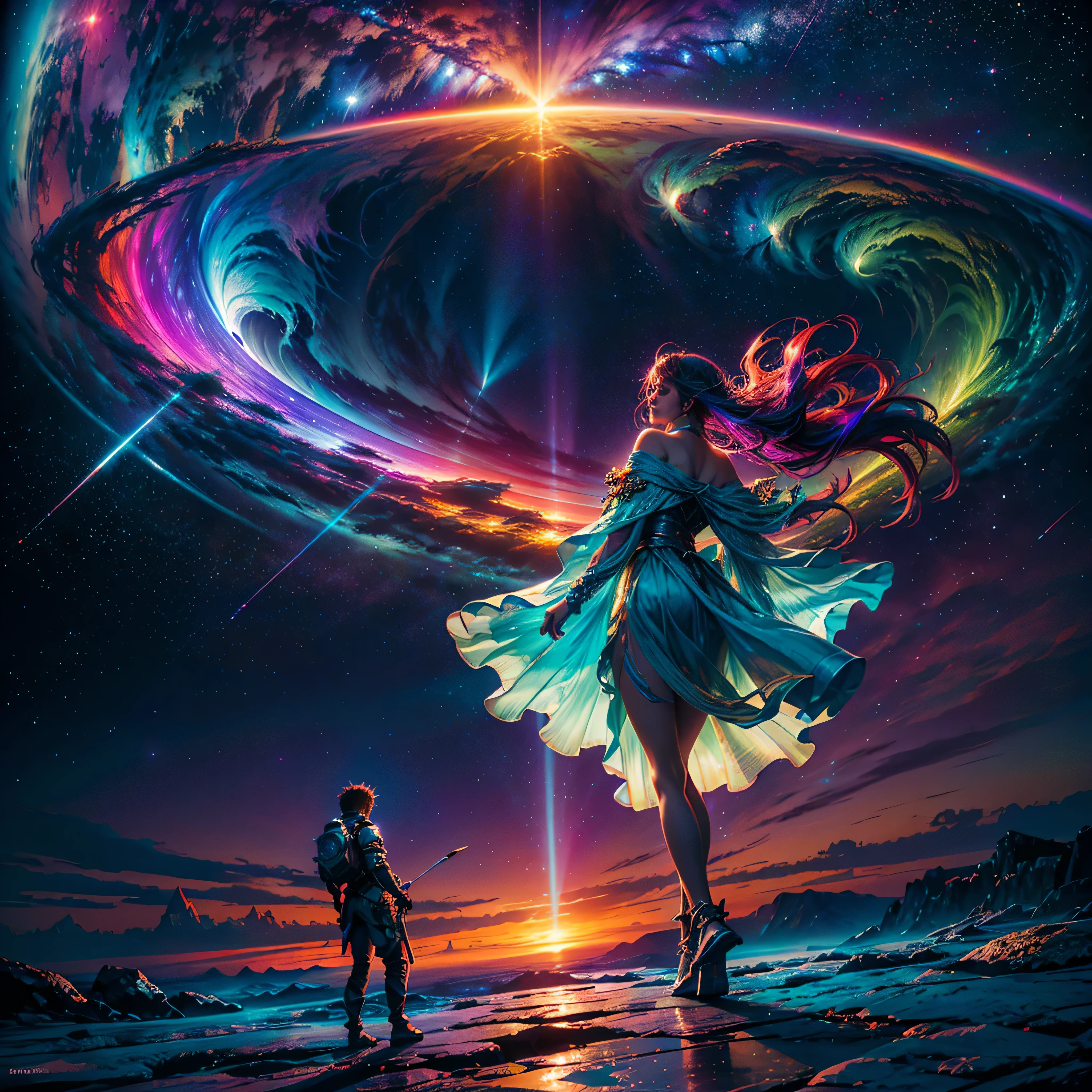 Hyper Vibrant Nebulae Octans by_Mappa Spacious Starry_sky ((🎈Sunset epic sunshine parabolic sunrise Rain_Color Colorful_liquid_on_naked_body:1.3 Colorful_body Colorful_ink_on_hair:1.2 Rainbow Abundant_colorful_liquids White_liquid fullbodye wet_Color_liquid)) In the vast expanse of the cosmos, a breathtaking image unfolds before your eyes. In the heart of a starry galaxy, vibrant nebula dance and swirl, their ethereal colors blending and intertwining. The scene is a symphony of cosmic beauty, with tendrils of interstellar dust and gas reaching out into the void. The stars shine with an otherworldly brilliance, illuminating the cosmic tapestry that stretches across the vastness of space. It is a visual feast for the senses, an awe-inspiring glimpse into the wonders of the universe. BREAK,Detailed,Realistic, highly detailed digital art,octane render, bioluminescent, BREAK,by Mappa studios,masterpiece,best quality,official art,illustration,ligne claire,(cool_color),perfect composition,absurdres, fantasy,focused,rule of thirds masterpiece meticulously intricate 🎠deep path equirectangular🎡 ultra_high-details extreme improved ultra_high-quality ultra_high-res ultra_photo-realistic optimal ultra_sharpness perfection accurate volumetric SunLight Lightning_contrast global_illumination cgi vfx sfx reflex Octane_rendered ultra_high-def UHD XT3 DSLR HDR romm rgb pbr 3dcg fxaa blu-ray vivid colors-coded anti-aliasing fkaa txaa rtx ssao opengl-shaders glsl-shaders post-processing post-production cell-shading tone-mapping ❤luminescence 😘glow 👩Heart hearth Crystalline butterfly earth invoke monarch magic fleuraison monster monstrous creature sundrop slide onyx summon transparent ruby Earth hearth bloom flash Tourmaline opal strange glow hole reflection varies multi etc. --s 1000 --c 20 --q 20 --chaos 100