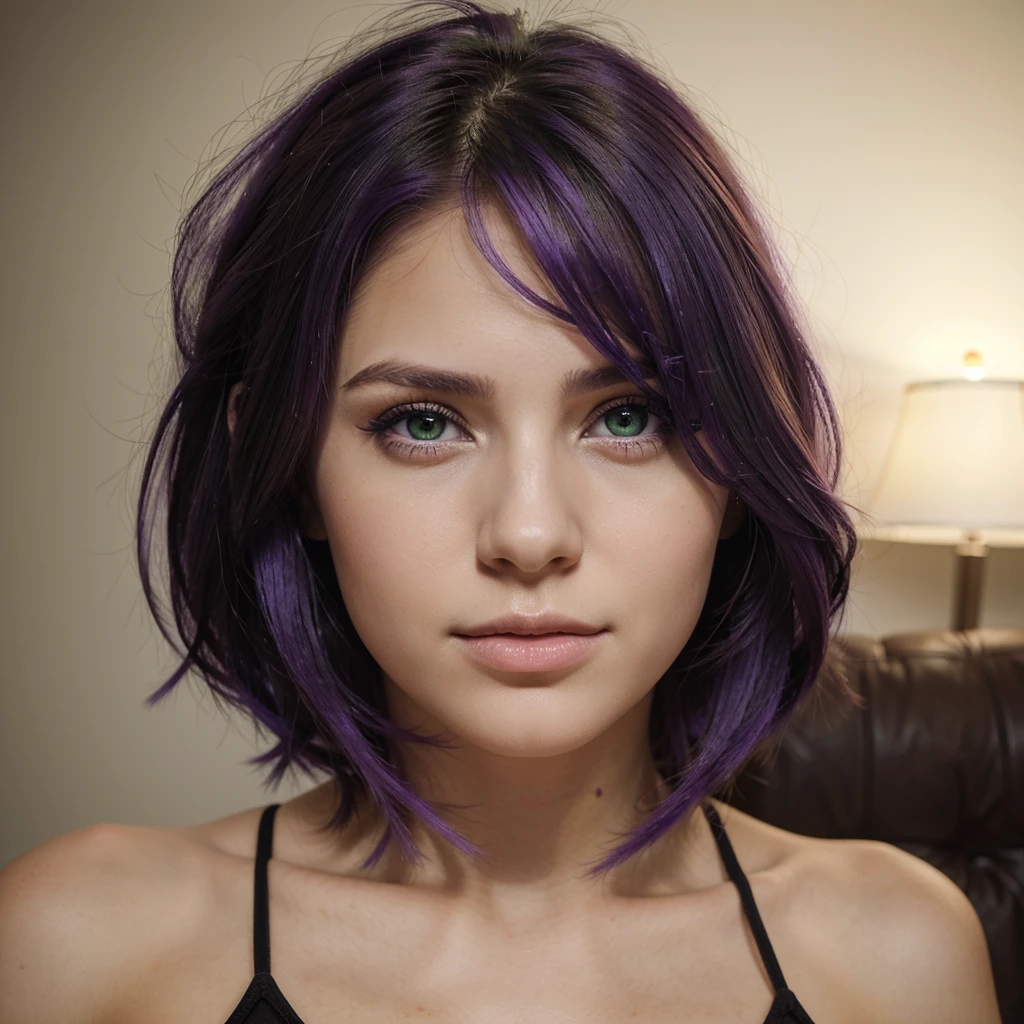 Masterpiece , a girl , purple short hair , naked , masturbation ,