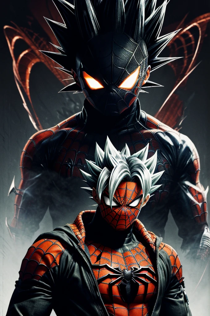 style de Tsutomu Nihei,(incredibly absurdes, (high resolution:1.18), complex detail, (chef-d'artwork:1.1), (highest quality:1.1), absurdes),(spiderman, portrait, ( mix goku super Saiyan )
