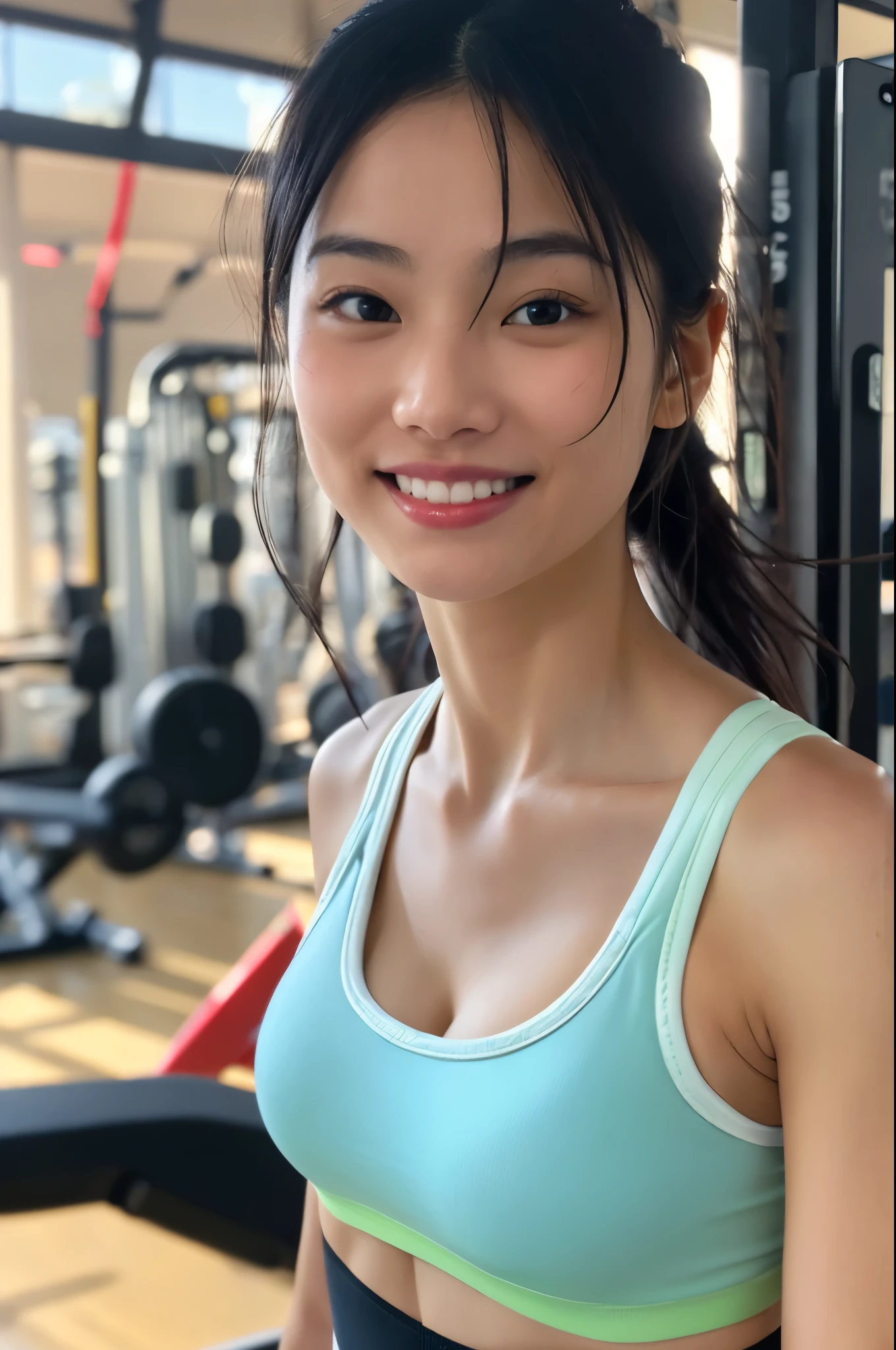 ((Best Quality, 8k, Masterpiece:1.3), Angie Marcheria), Focus:1.2, Perfect Body Beauty:1.4, Buttocks:1.2, ((Delicate Hair)), (transparent tank top:1.1), at gym, Highly detailed face and skin texture, Detailed eyes, Double eyelids, whitening skin, Big breasts, smile, perfect , seducing face, sweating, 1 girl, messy hair, sexy, night, tired, sweating over body, thigh