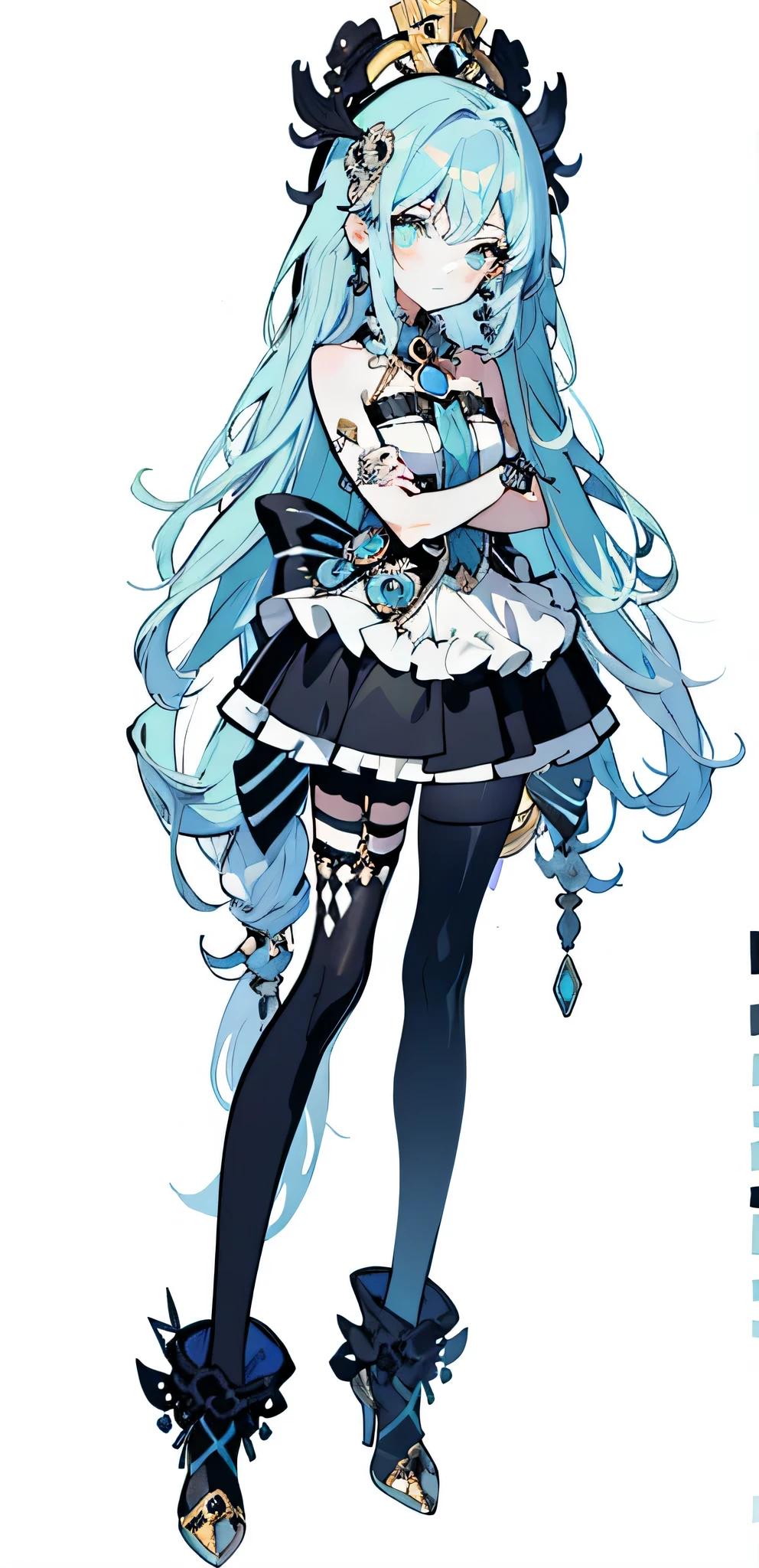 Full body Esbian，changeta prostitute，so gorgeous，maximalism，extreme details，Rococo style，super long hair，intricate accessories，Complex hairstyles，gem,blue hair,change,change girl,((Shoulders and arms are exposed)),