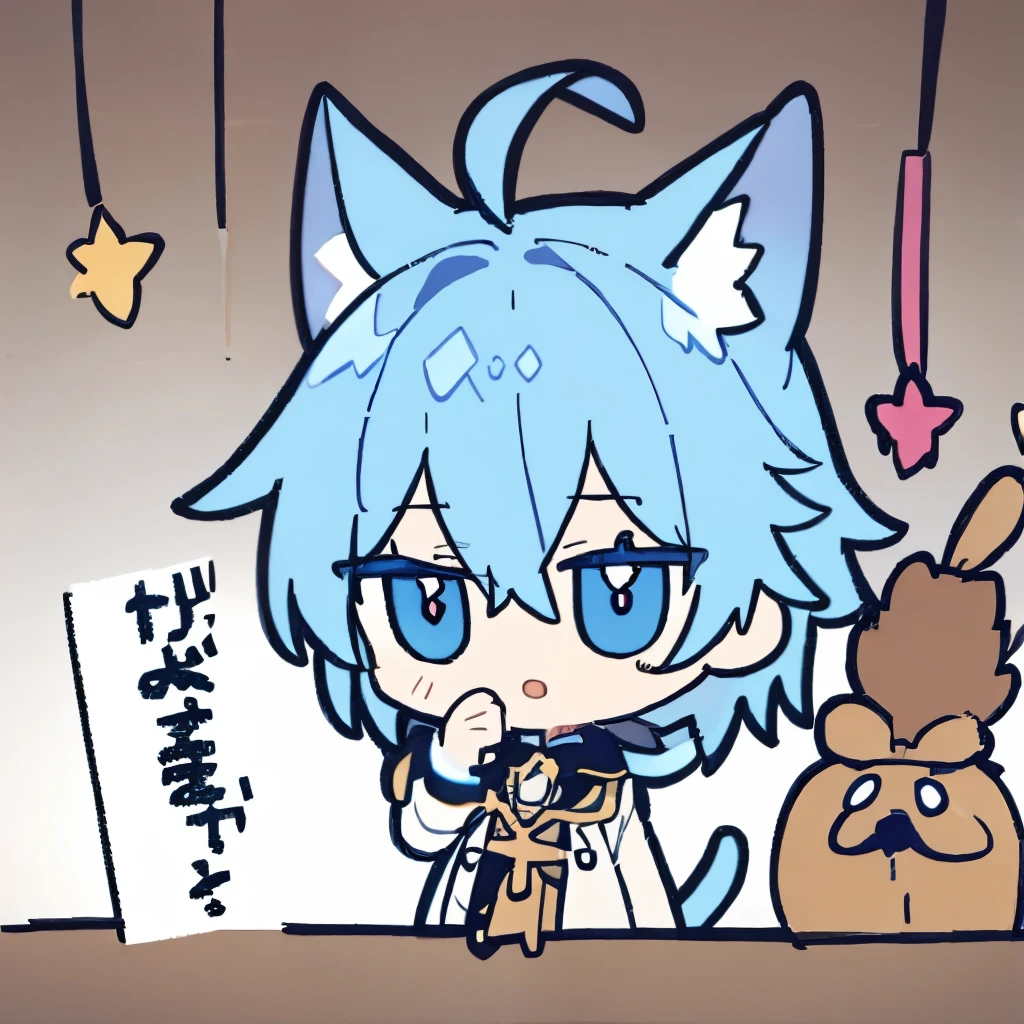 Cat-eared boys，light blue hair，cute，Proud，Shota，Small dried fish，blue pupils