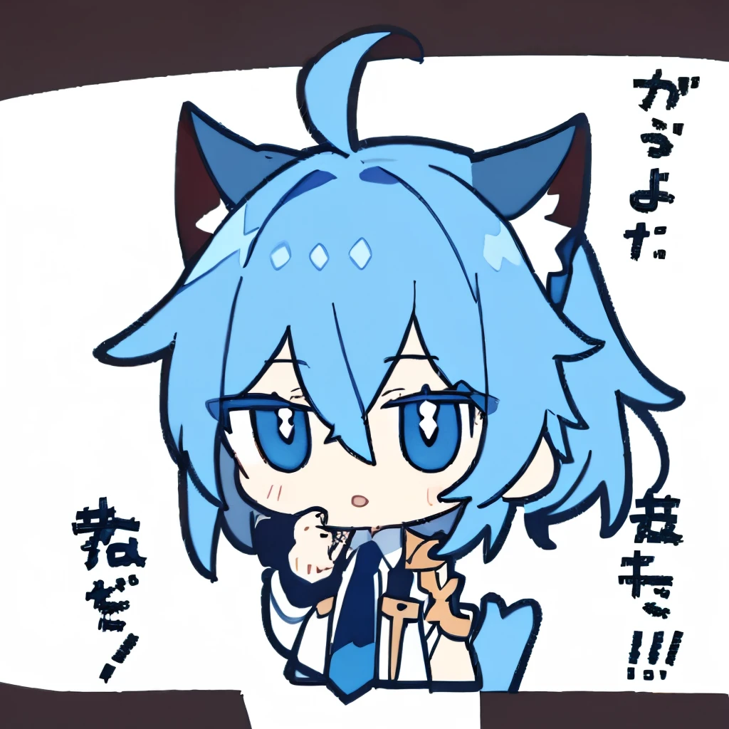 Cat-eared boys,light blue hair,cute,Proud,Shota,There salted fish next to it(set as elf),blue pupils,the clothes are white shirt,blue tie