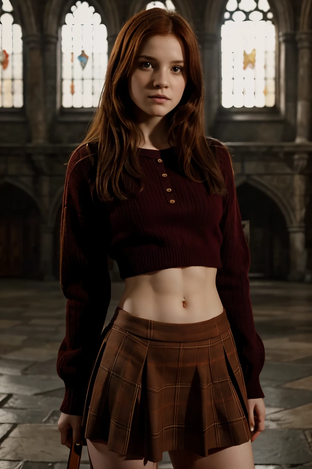 Ginny Weasley, Hermione Granger Howarts, sexy, skirt, abs