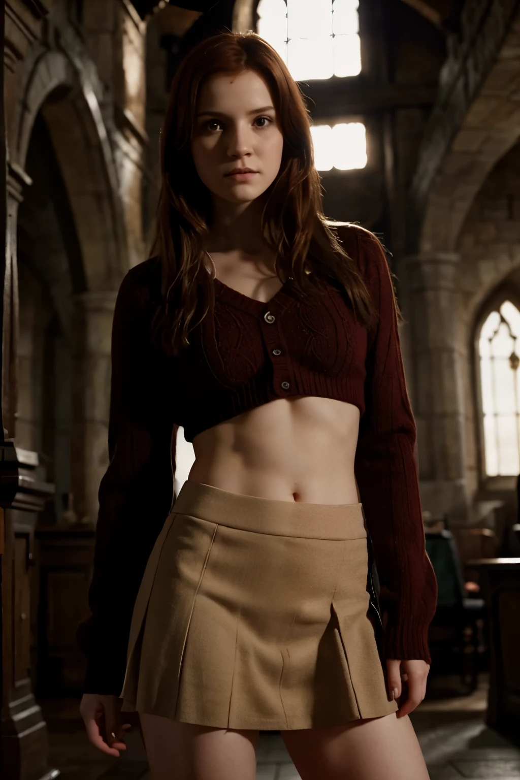 Ginny Weasley & Hermione Granger, Howarts, sexy, skirt, abs, beutiful face,sweater